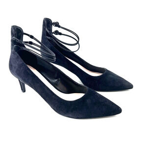 Nine West Sawtelle Black Suede Ankle Strap Kitten Heel Pumps